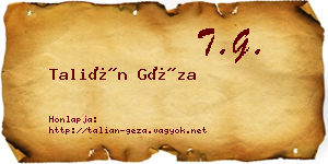 Talián Géza névjegykártya